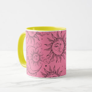 Pink Magic Vintage Himmels Sonne Mond Sterne Tasse