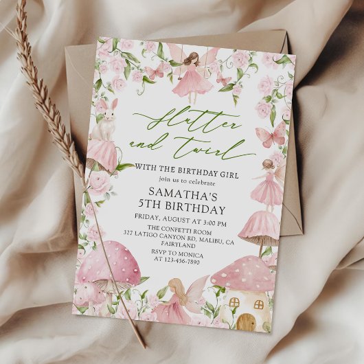 Pink Magical Floral Fairy Garden Birthday Einladung
