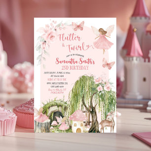 Pink Magical Forest Fairy Flutter & Twirl Geburtst Einladung