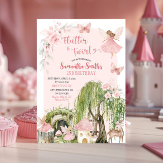 Pink Magical Forest Fairy Flutter & Twirl Geburtst Einladung