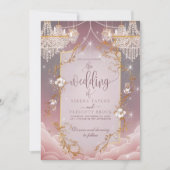 Pink Magical Golden Accent Wedding Einladung (Vorderseite)