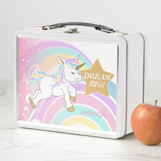 Pink Magical Rainbow Unicorn - Dream Big Metall Brotdose (Beispiel)
