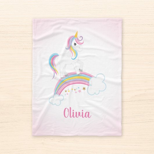 Pink Magical Rainbow Unicorn Personalisiert Fleecedecke
