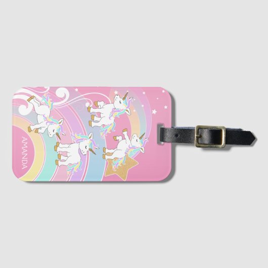 Pink Magical Rainbow 🦄 Unicorns Gepäckanhänger (Vorderseite (Horizontal))