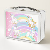 Pink Magical Rainbow Unicorns Metall Brotdose (Vorderseite)
