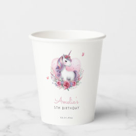 Pink Magical Unicorn Floral Geburtstagsparty Pappbecher