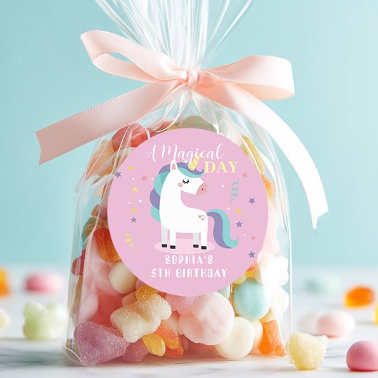 Pink Magical Unicorn Party Runder Aufkleber