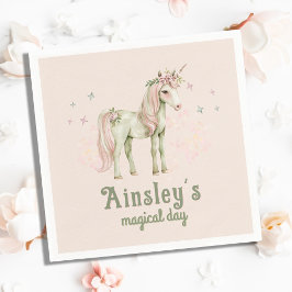 Pink Magical Unicorn Personalisiert Geburtstag Serviette