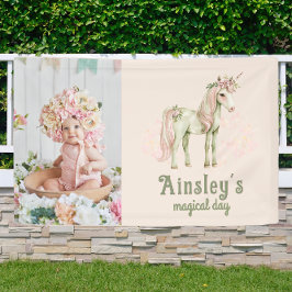 Pink Magical Unicorn Personalisiertes Foto Geburts Banner