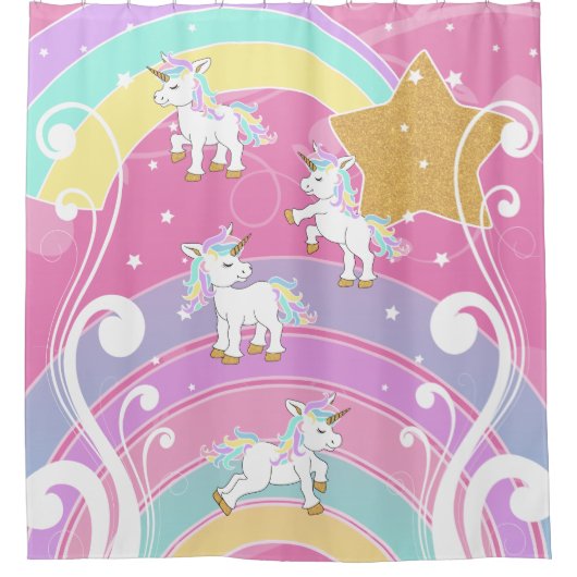 Pink Magical Unicorns Duschvorhang (Vorderseite)