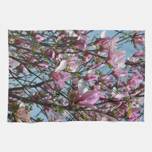 Pink Magnolia Blume Blooms Geschirrtuch (Horizontal)