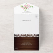 Pink Magnolia Blumenstrauß Holzhochzeit All In One Einladung (Außenbereich)