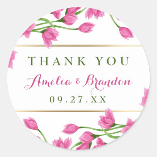 Pink Magnolia Buds & Blume Hochzeit Runder Aufkleber