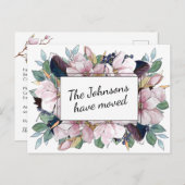 Pink Magnolia Floral Bouquet Neue Adresse Ankündigungspostkarte (Vorne/Hinten)