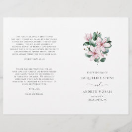 Pink Magnolia Floral Folded Wedding Programm