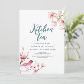 Pink Magnolia Floral Küche Party Einladung (Stehend Vorderseite)