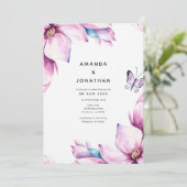 Pink Magnolia Floral Wedding Einladung (Stehend Vorderseite)