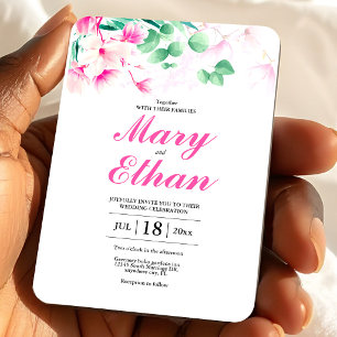 Pink Magnolia Flowers Wedding Natural Invitation Magnet