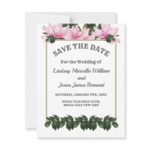 Pink Magnolia Grüne Save the Date Blumen