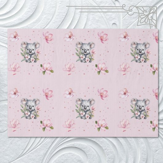 Pink Magnolia Koala Bear Watercolor Geschenk Seidenpapier