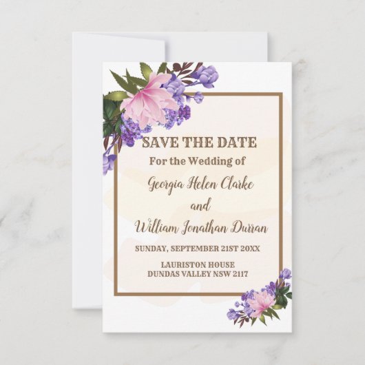 Pink Magnolia Lavender Floral Save the Date Einladung (Vorderseite)