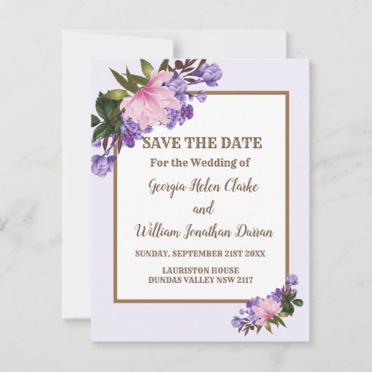 Pink Magnolia Lavender Floral Save the Date Einladung (Vorderseite)
