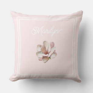 Pink Magnolia mit Monogramm Wurfkissen Kissen