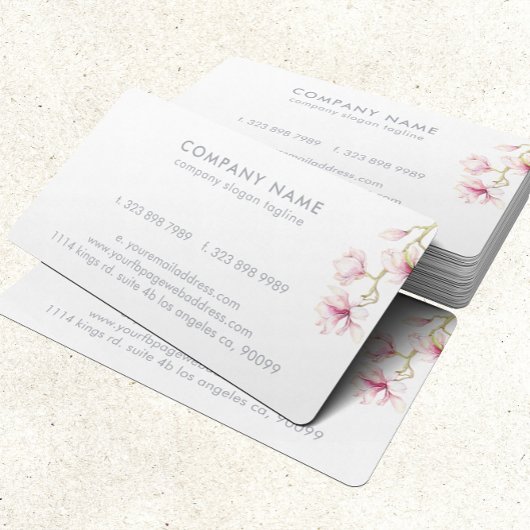 Pink Magnolia Moderne Aquarellfarben Illustration Visitenkarte