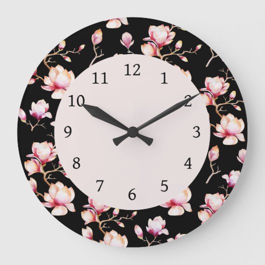 Pink Magnolia Muster {pflücke deine Farbe} Große L Wanduhr (Vorderseite)