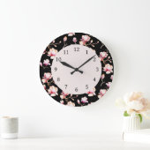 Pink Magnolia Muster {pflücke deine Farbe} Große L Wanduhr (Zuhause)