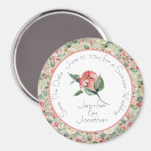Pink Magnolia Save the Date Hochzeit Magnet (Vorderseite/Rückseite)