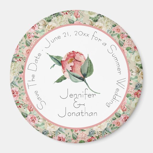 Pink Magnolia Save the Date Hochzeit Magnet (Vorne)