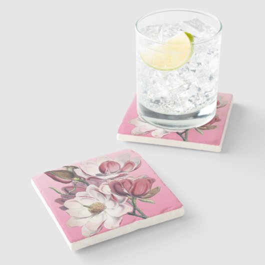 Pink Magnolia Steinuntersetzer (Seitenansicht)