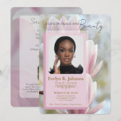 Pink Magnolia‑style photo funeral program Einladung (Vorne/Hinten)