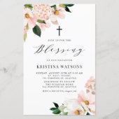 Pink Magnolia und Hydrangea Baby Blessing Einladun (Vorderseite)