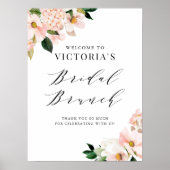Pink Magnolia und Hydrangea Bridal Brunch Willkomm Poster (Vorne)