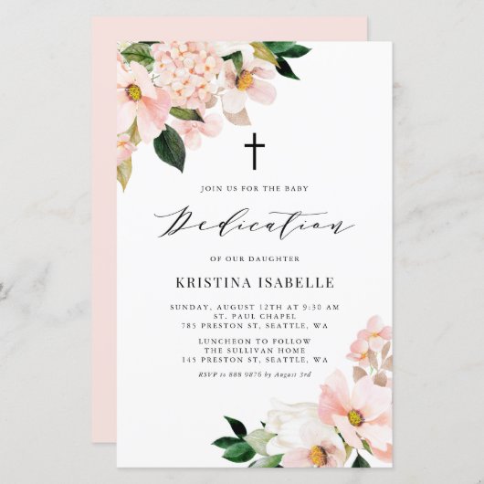 Pink Magnolia und Hydrangea Kinderbetreuung Einlad (Vorne/Hinten)