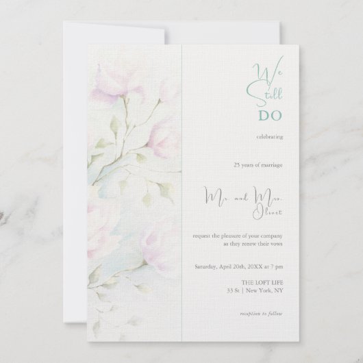 Pink Magnolia Vow Erneuerung 25 Jahre Einladung (Rückseite)