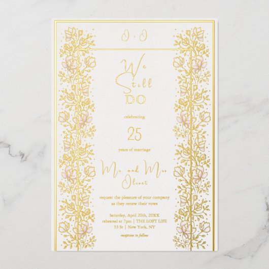 Pink Magnolia Vow Erneuerung 25 Jahre Folieneinladung (Vorderseite)