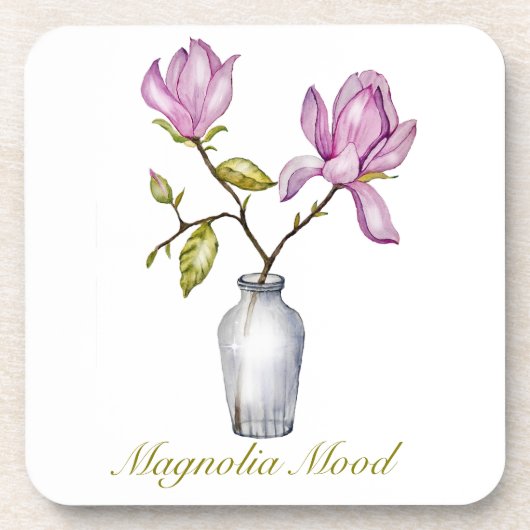 Pink Magnolia Watercolor Botanical Getränkeuntersetzer (Vorderseite)