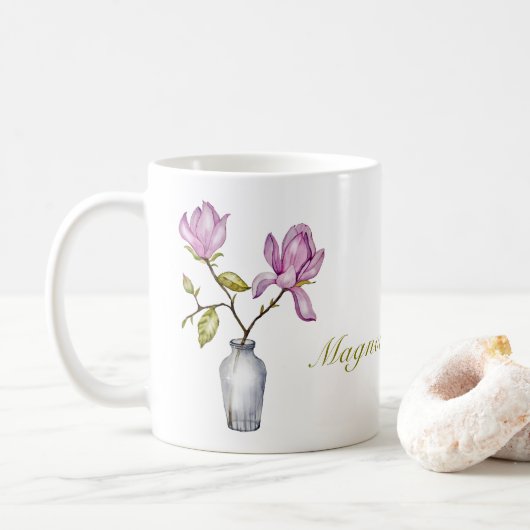 Pink Magnolia Watercolor Botanical Kaffeetasse (Mit Donut)