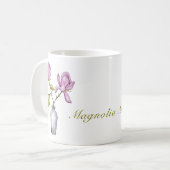 Pink Magnolia Watercolor Botanical Kaffeetasse (Vorderseite Links)