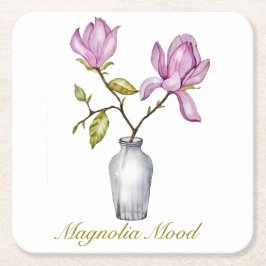 Pink Magnolia Watercolor Botanical Rechteckiger Pappuntersetzer