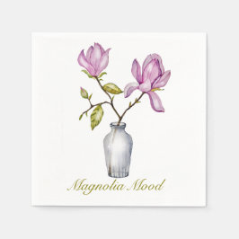 Pink Magnolia Watercolor Botanical Serviette