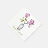 Pink Magnolia Watercolor Botanical Serviette (Ecke)