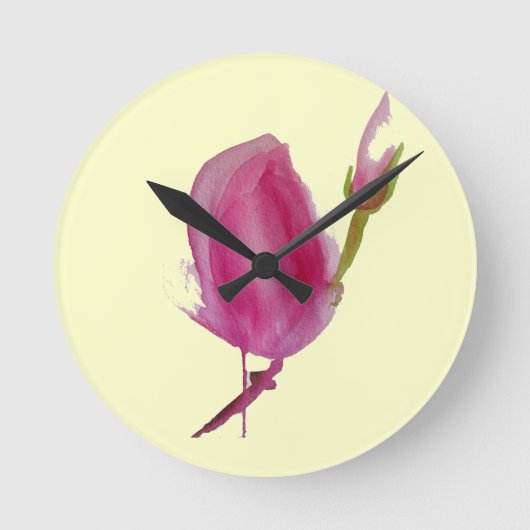 Pink Magnolia watercolour flower art Runde Wanduhr (Vorderseite)