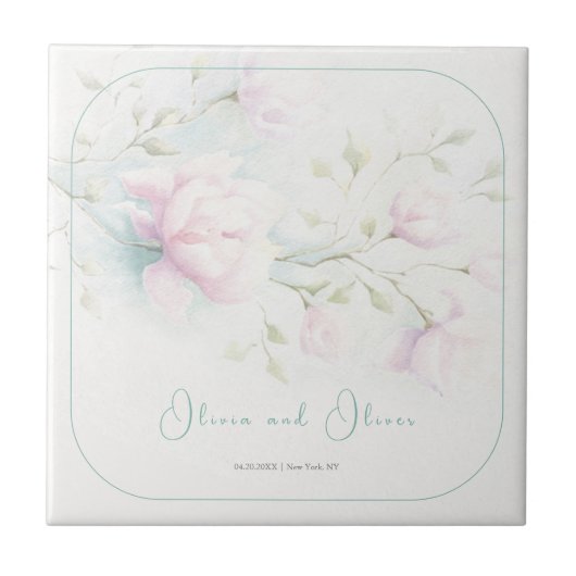 Pink Magnolia Wedding Fliese (Vorderseite)