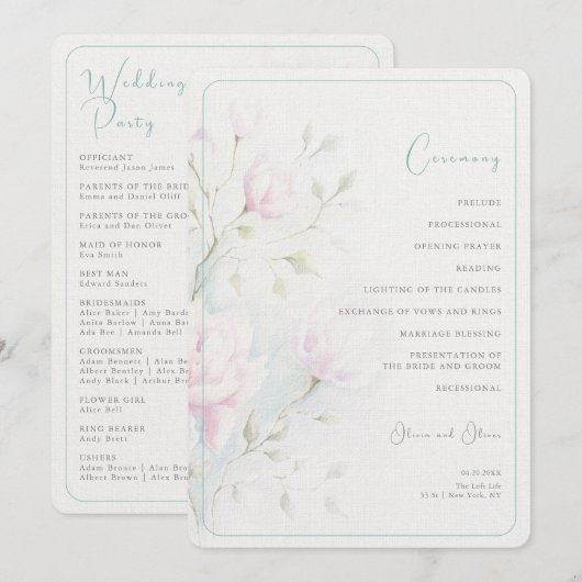 Pink Magnolia Wedding Programm (Vorne/Hinten)