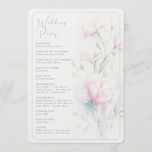 Pink Magnolia Wedding Programm (Rückseite)
