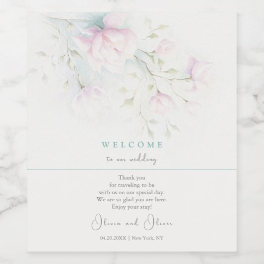Pink Magnolia Wedding Willkommen Weinetikett (Einzelnes Label)